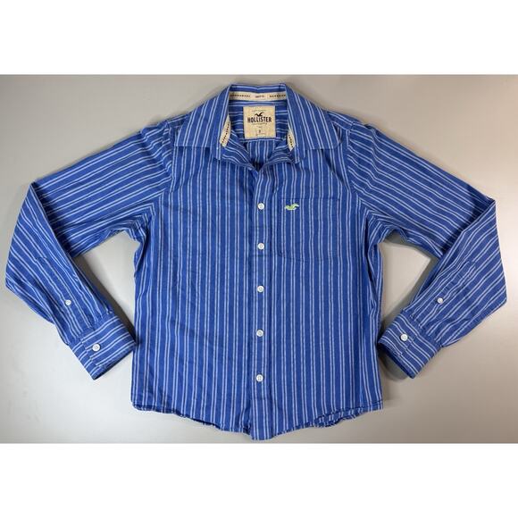 Hollister Men’s Surfer Cut Long Sleeve Striped Shirt S Button Front Y2K Beachy - Picture 1 of 10